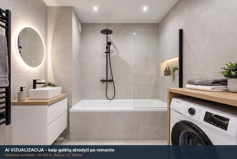 AI vizualizacija: vonia po remonto – Baltų pr. 27, Šilainiai