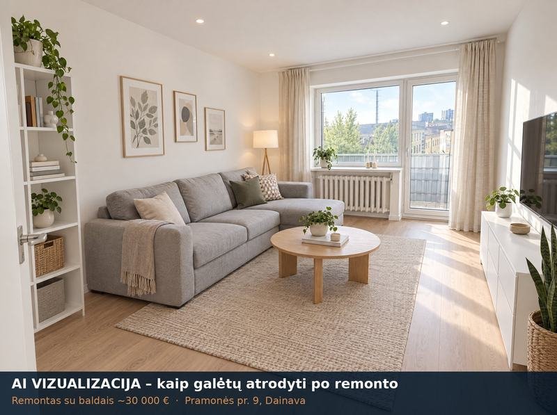 AI vizualizacija: svetainė po remonto – Pramonės pr. 9, Dainava