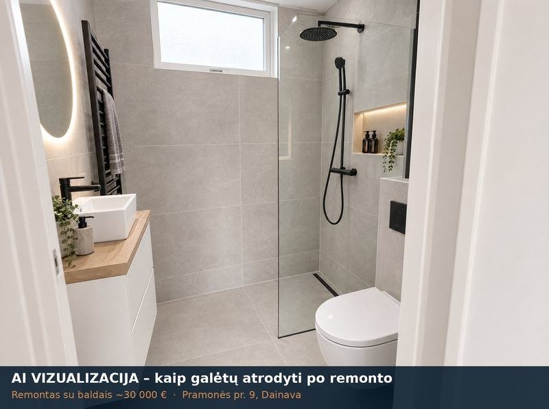 AI vizualizacija: vonia po remonto – Pramonės pr. 9, Dainava