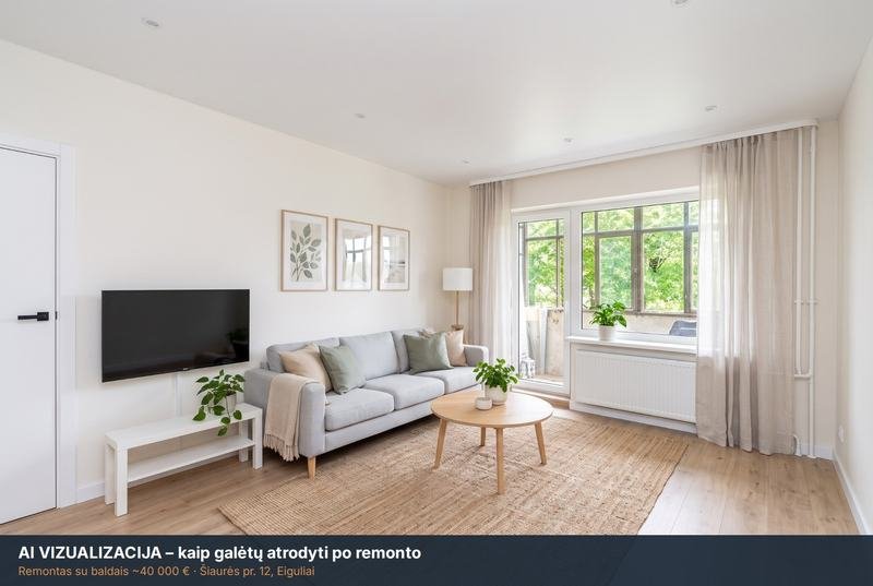 AI vizualizacija: svetainė po remonto – Šiaurės pr. 12, Eiguliai