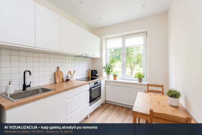 AI vizualizacija: virtuvė po remonto – Šiaurės pr. 12, Eiguliai